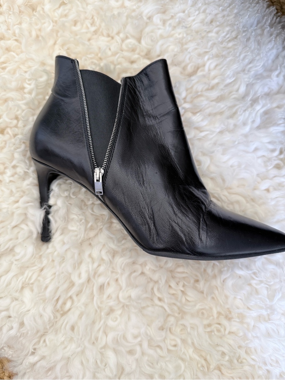 Vintage Yves Saint Laurent Black Leather Pointed Ankle Bootie with Side Zip